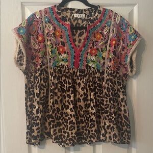 THML Multicolor Embroidered Leopard Blouse